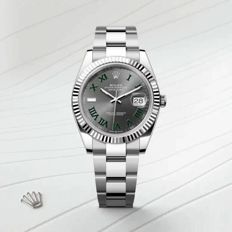 rolex datejust in white rolesor - combination of oystersteel and white gold, M126334-0021 - henne jewelers