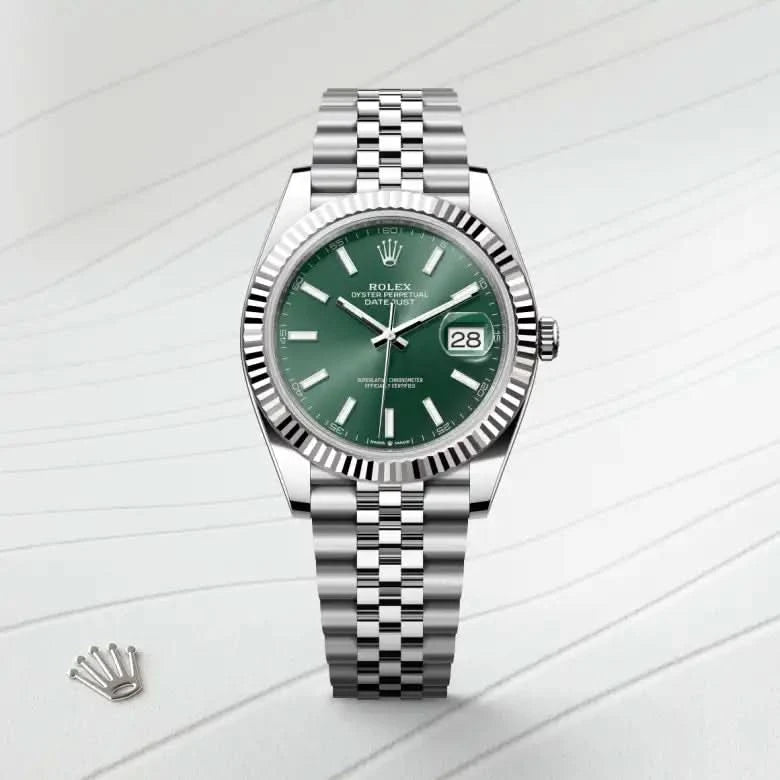 rolex datejust in white rolesor - combination of oystersteel and white gold, M126334-0028 - henne jewelers