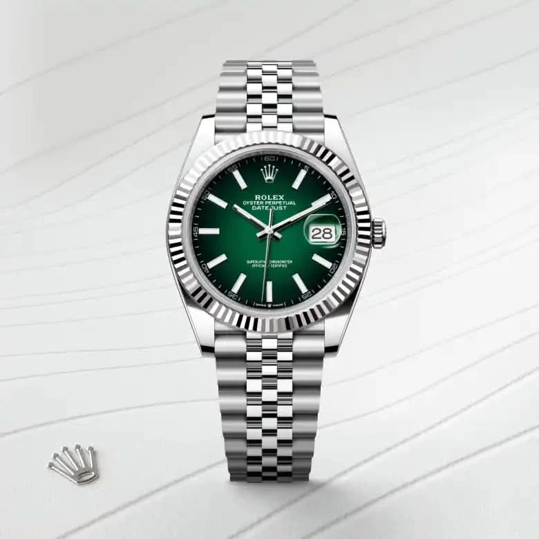 rolex datejust in white rolesor - combination of oystersteel and white gold, M126334-0034 - henne jewelers