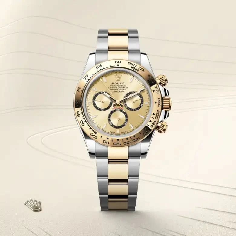 rolex cosmograph daytona in yellow rolesor - combination of oystersteel and yellow gold, M126503-0004 - henne jewelers