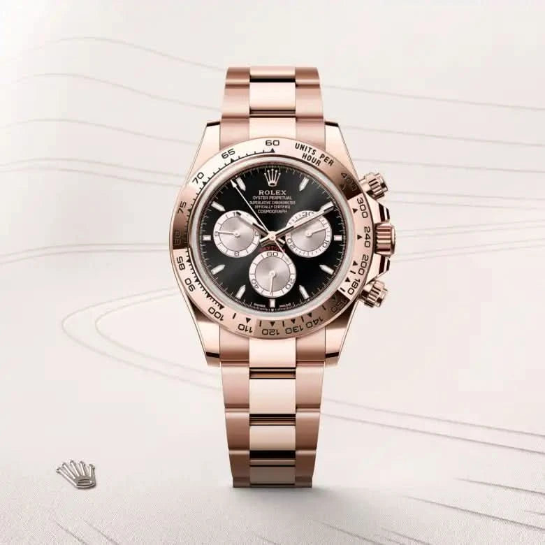 rolex cosmograph daytona in 18 ct everose gold, M126505-0001 - henne jewelers