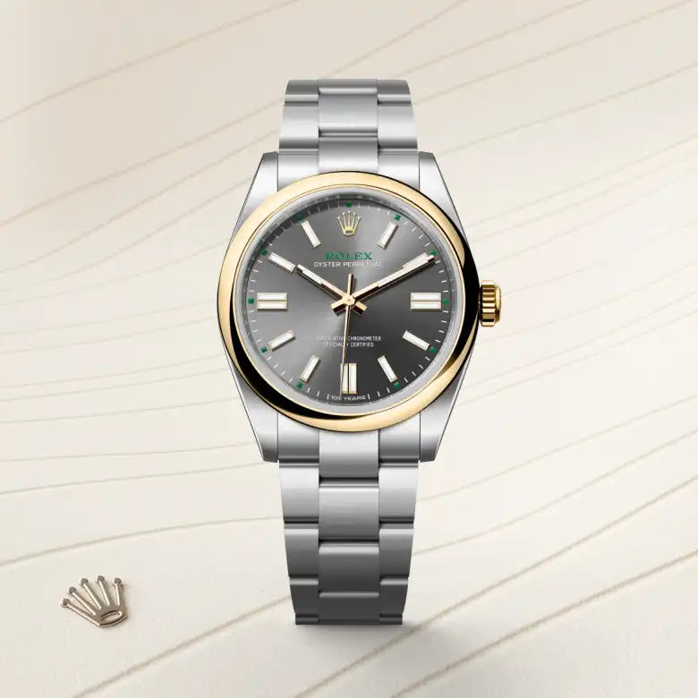 rolex Oyster Perpetual in Yellow Rolesor - combination of Oystersteel and yellow gold, M134303-0001 - Henne Jewelers