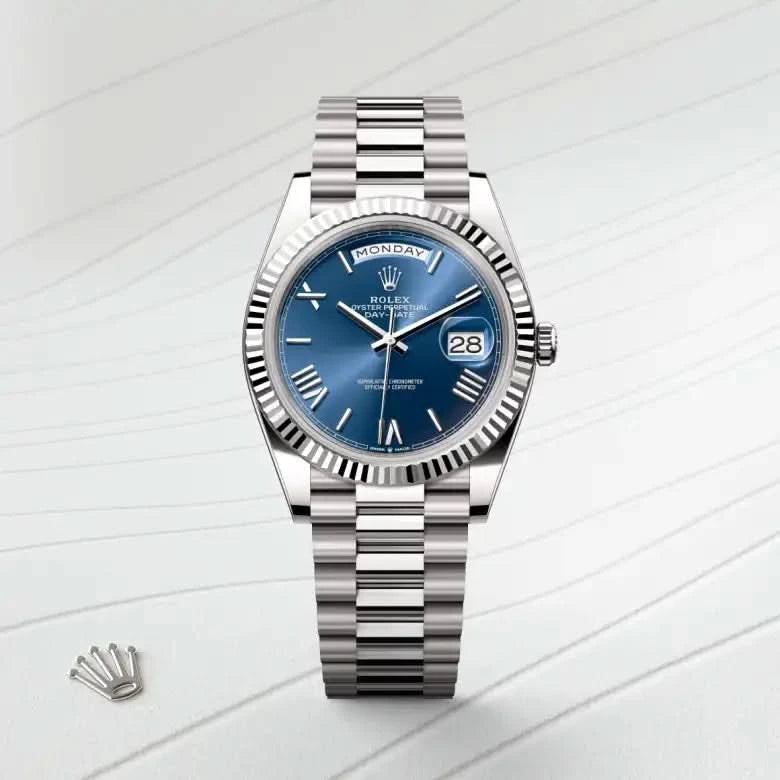 rolex day-date in 18 ct white gold, M228239-0007 - henne jewelers