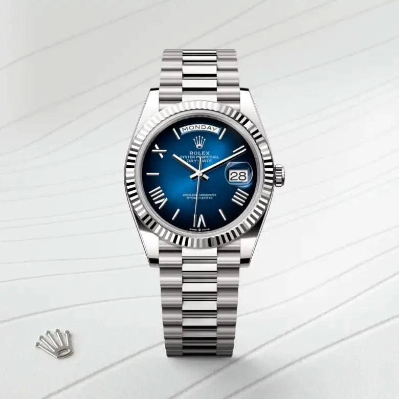 rolex day-date in 18 ct white gold, M228239-0076 - henne jewelers