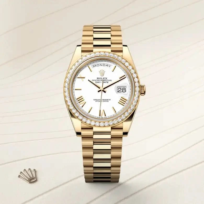 rolex day-date in 18 ct yellow gold, M228348RBR-0034 - henne jewelers