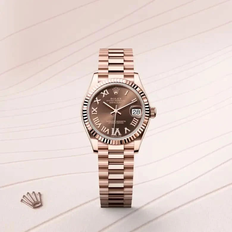 rolex datejust in 18 ct everose gold, M278275-0025 - henne jewelers