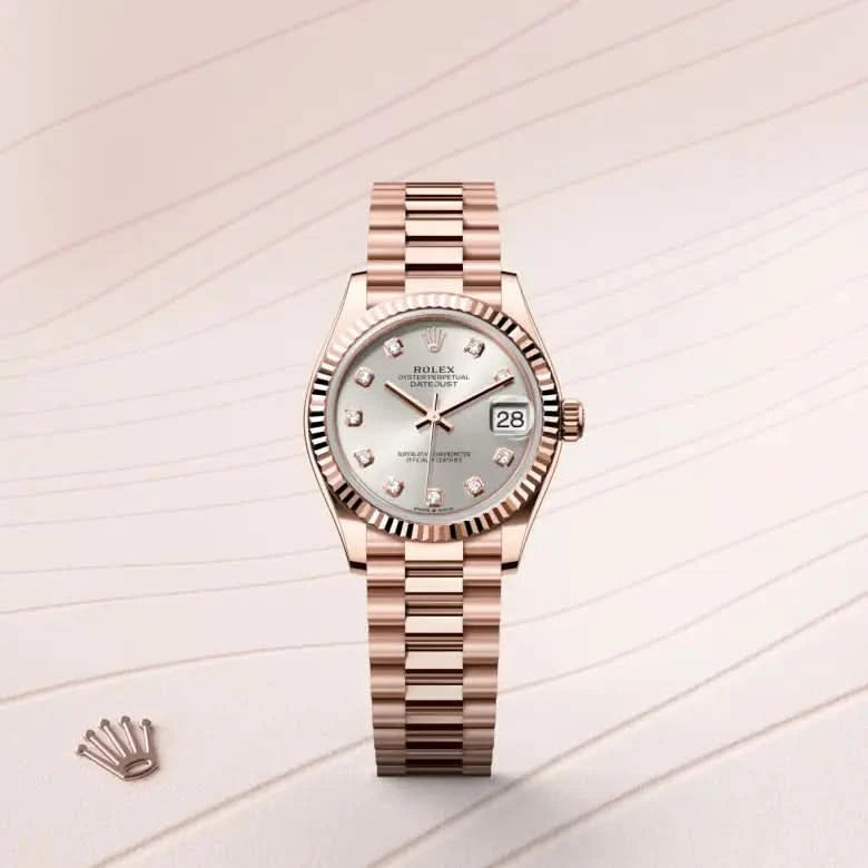 rolex datejust in 18 ct everose gold, M278275-0039 - henne jewelers