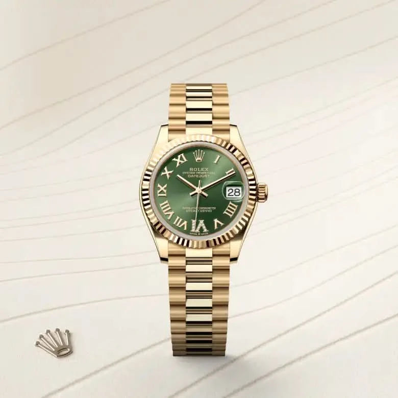 rolex datejust in 18 ct yellow gold, M278278-0030 - henne jewelers