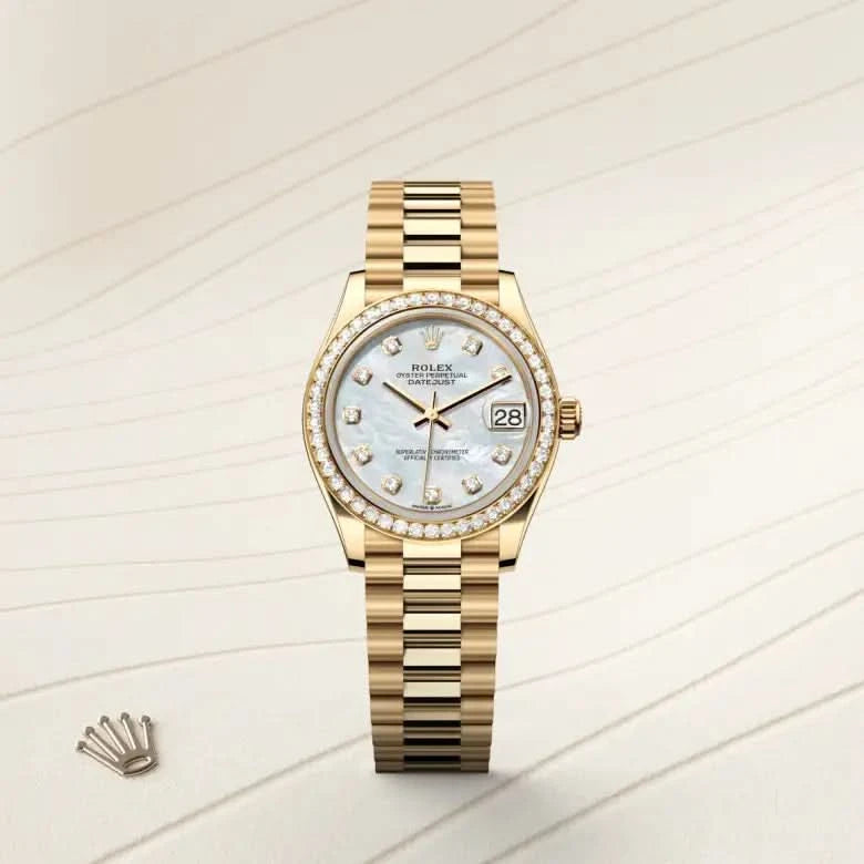 rolex datejust in 18 ct yellow gold, M278288RBR-0006 - henne jewelers