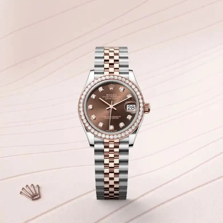 rolex datejust in everose rolesor - combination of oystersteel and everose gold, M278381RBR-0028 - henne jewelers