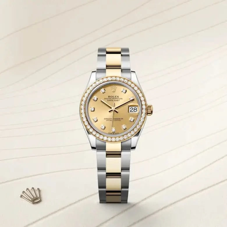 rolex datejust in yellow rolesor - combination of oystersteel and yellow gold, M278383RBR-0025 - henne jewelers