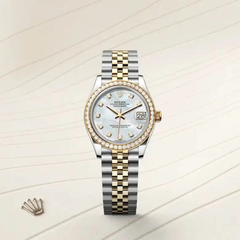 rolex datejust in yellow rolesor - combination of oystersteel and yellow gold, M278383RBR-0028 - henne jewelers