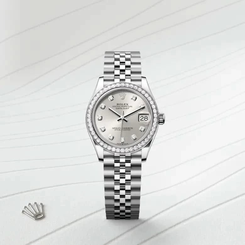 rolex datejust in white rolesor - combination of oystersteel and white gold, M278384RBR-0034 - henne jewelers