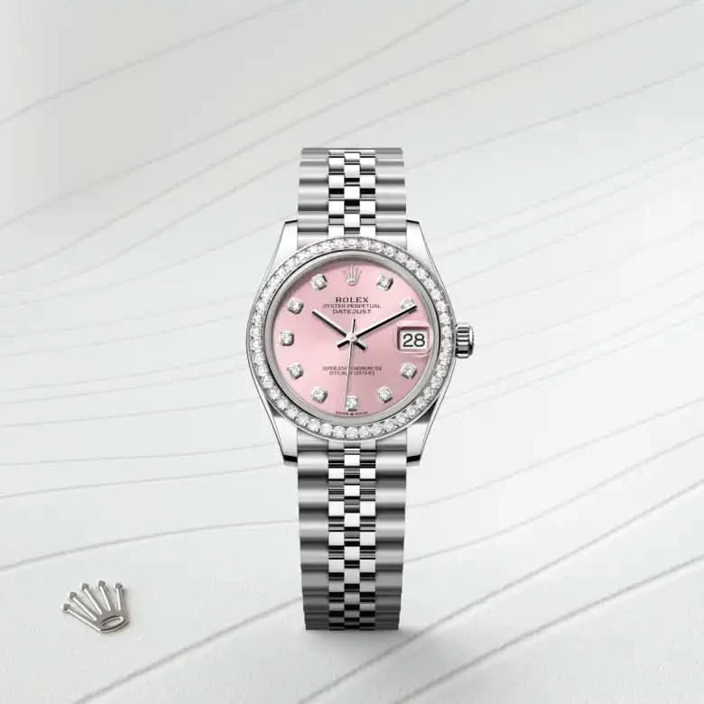 rolex datejust in white rolesor - combination of oystersteel and white gold, M278384RBR-0036 - henne jewelers