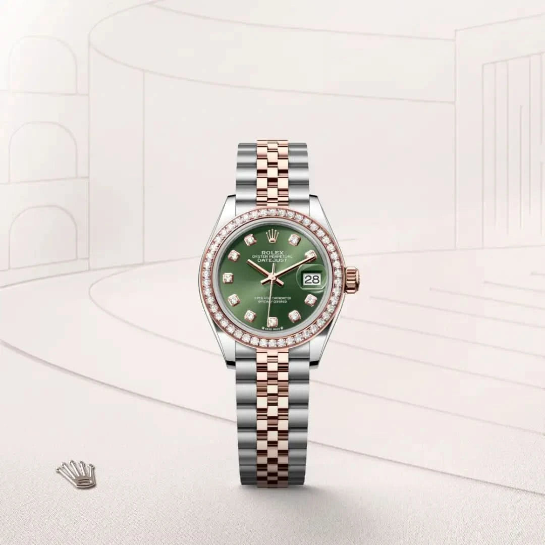 rolex lady-datejust in everose rolesor - combination of oystersteel and everose gold, M279381RBR-0007 - henne jewelers
