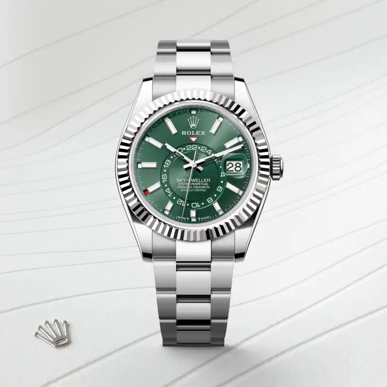 rolex Sky-Dweller in White Rolesor - combination of Oystersteel and white gold, M336934-0001 - Henne Jewelers