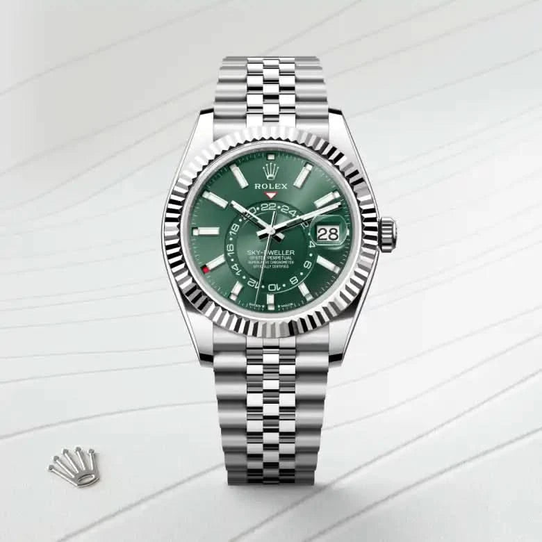 rolex sky-dweller in white rolesor - combination of oystersteel and white gold, M336934-0002 - henne jewelers