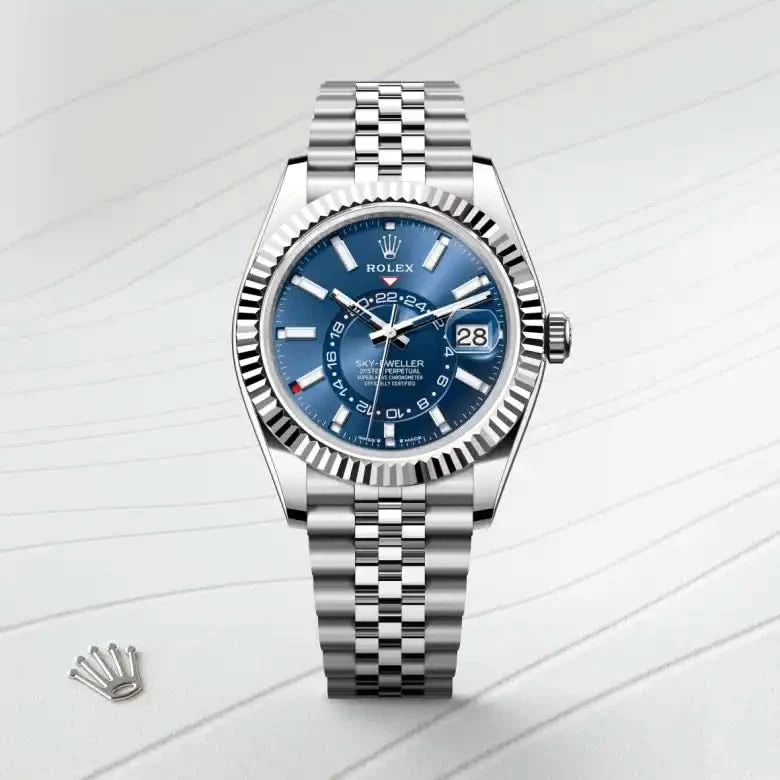 rolex sky-dweller in white rolesor - combination of oystersteel and white gold, M336934-0006 - henne jewelers