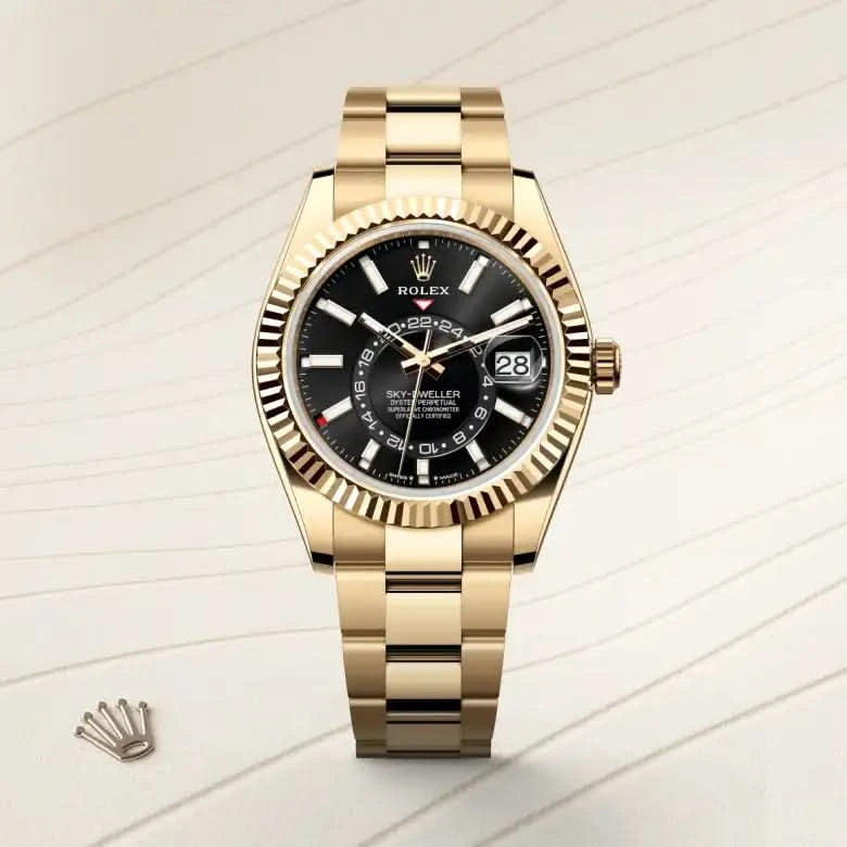 rolex sky-dweller in 18 ct yellow gold, M336938-0002 - henne jewelers