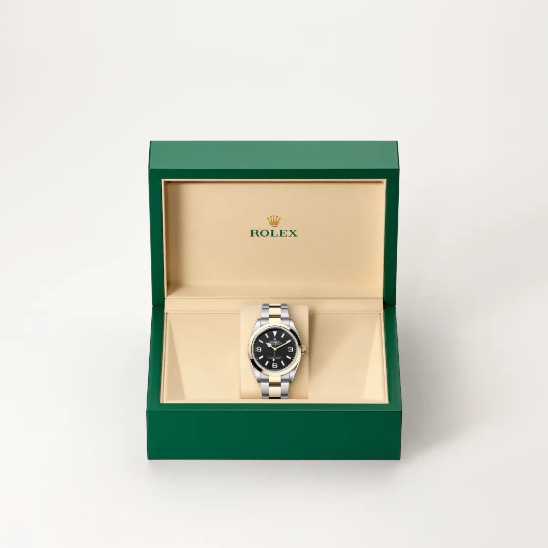 rolex Explorer in Yellow Rolesor - combination of Oystersteel and yellow gold, M124273-0001 - Henne Jewelers