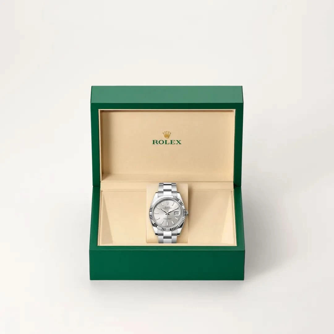 rolex datejust in white rolesor - combination of oystersteel and white gold, M126334-0003 - henne jewelers