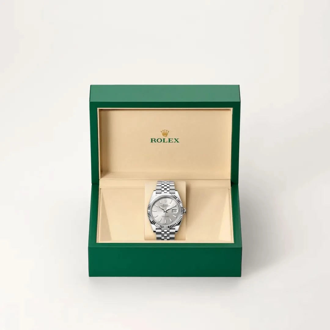 rolex datejust in white rolesor - combination of oystersteel and white gold, M126334-0004 - henne jewelers