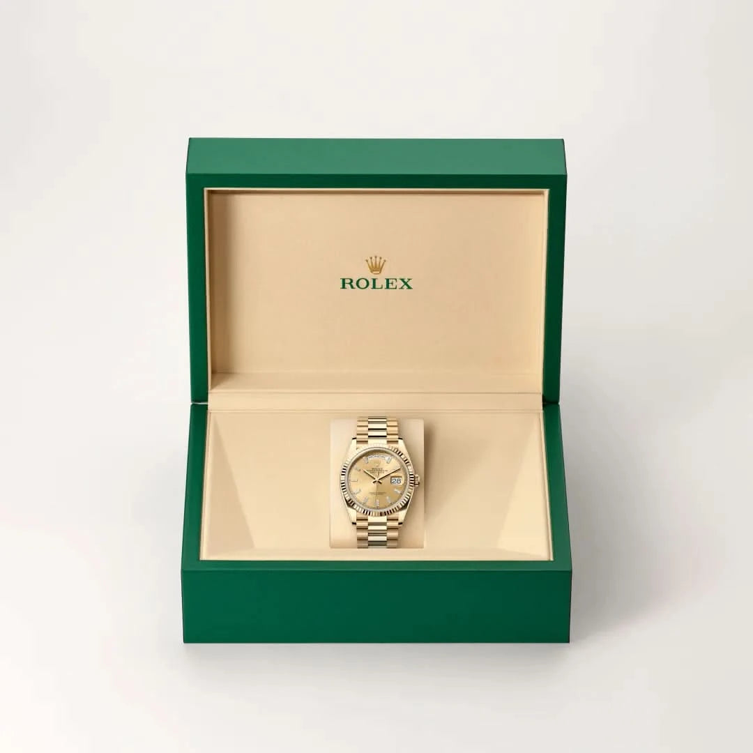 rolex day-date in 18 ct yellow gold, M128238-0132 - henne jewelers