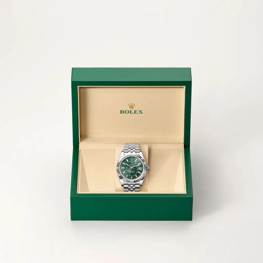 rolex sky-dweller in white rolesor - combination of oystersteel and white gold, M336934-0002 - henne jewelers