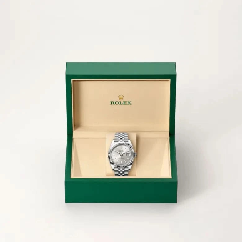 rolex datejust in white rolesor - combination of oystersteel and white gold, M126334-0004 - henne jewelers