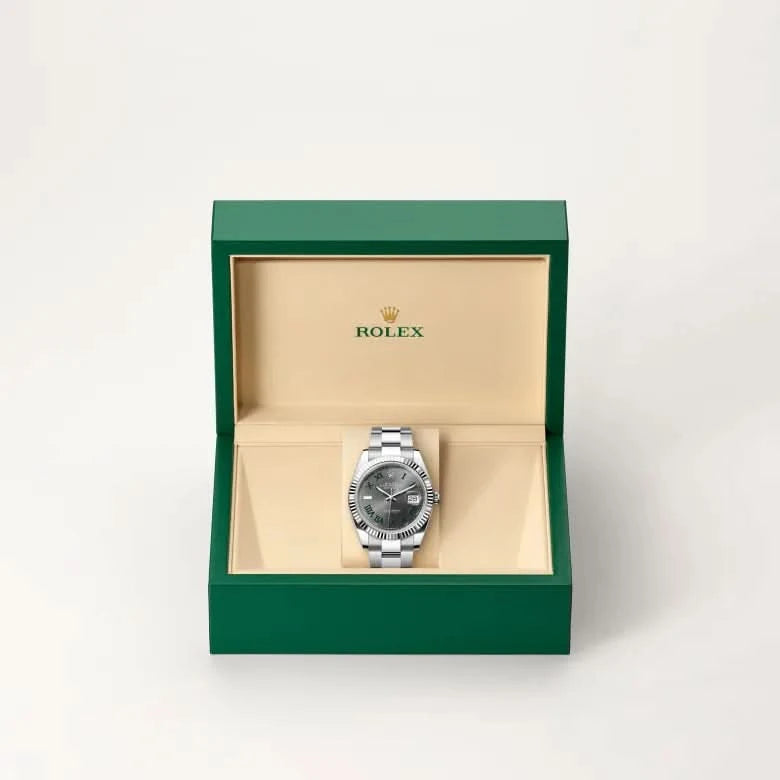 rolex datejust in white rolesor - combination of oystersteel and white gold, M126334-0021 - henne jewelers