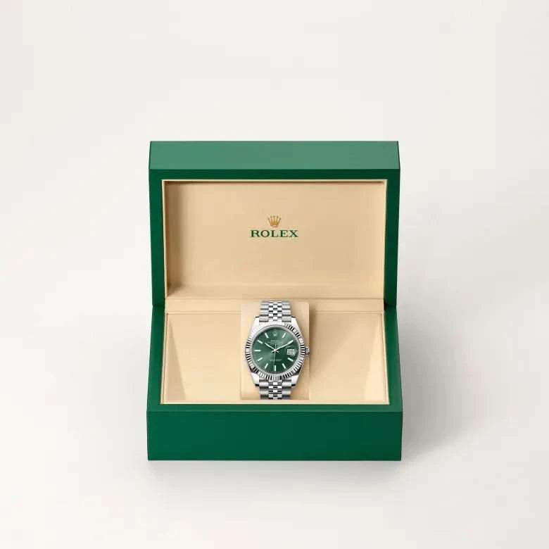 rolex datejust in white rolesor - combination of oystersteel and white gold, M126334-0028 - henne jewelers