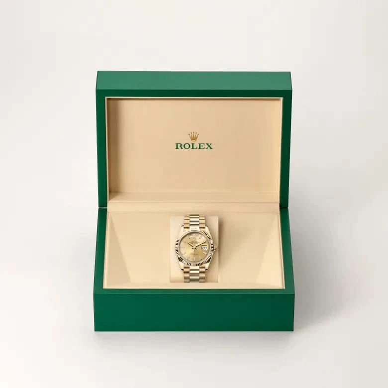 rolex day-date in 18 ct yellow gold, M128238-0132 - henne jewelers