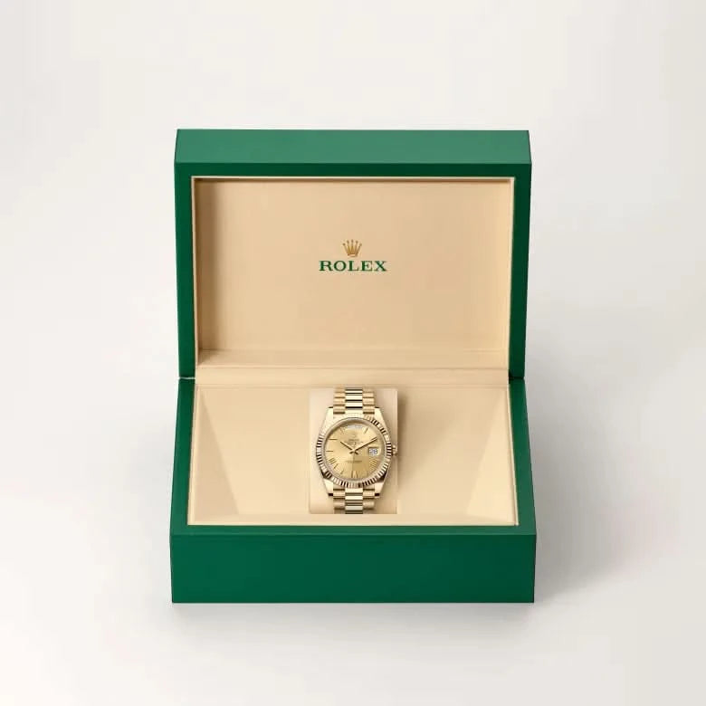 rolex day-date in 18 ct yellow gold, M228238-0006 - henne jewelers