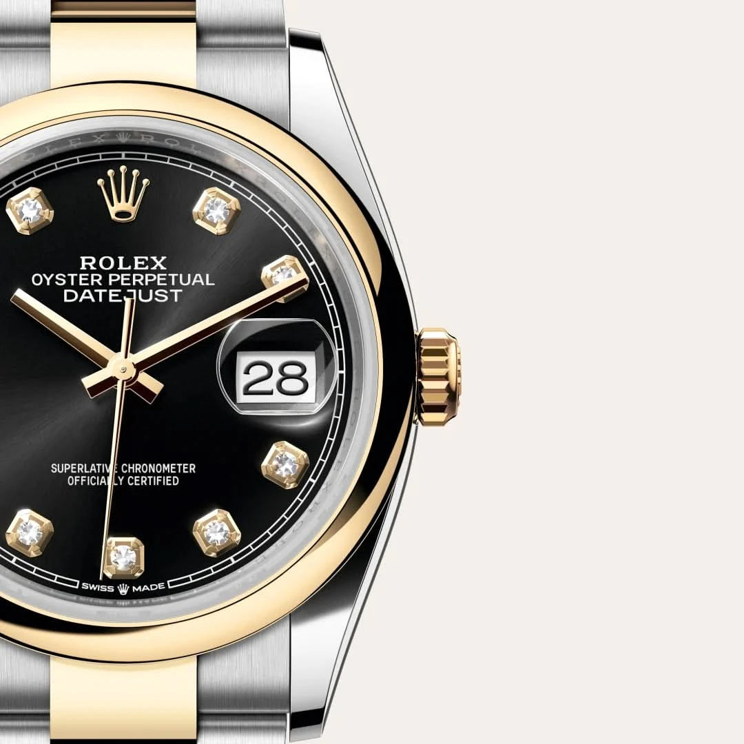 rolex datejust in yellow rolesor - combination of oystersteel and yellow gold, M126203-0022 - henne jewelers