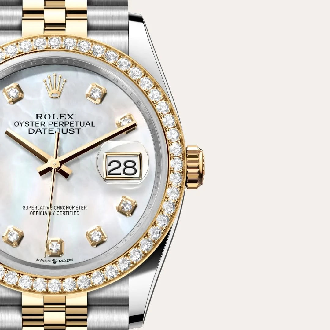 rolex datejust in yellow rolesor - combination of oystersteel and yellow gold, M126283RBR-0009 - henne jewelers