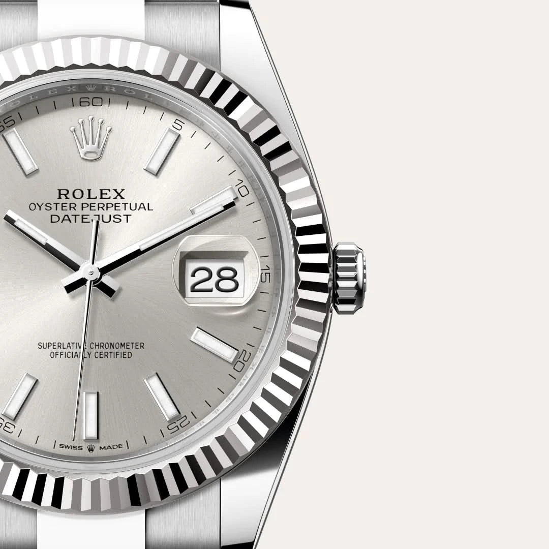 rolex datejust in white rolesor - combination of oystersteel and white gold, M126334-0003 - henne jewelers