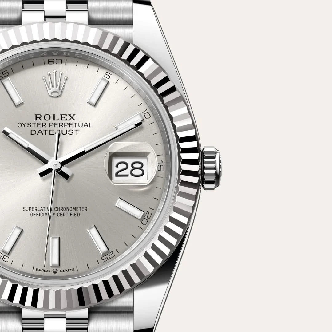 rolex datejust in white rolesor - combination of oystersteel and white gold, M126334-0004 - henne jewelers