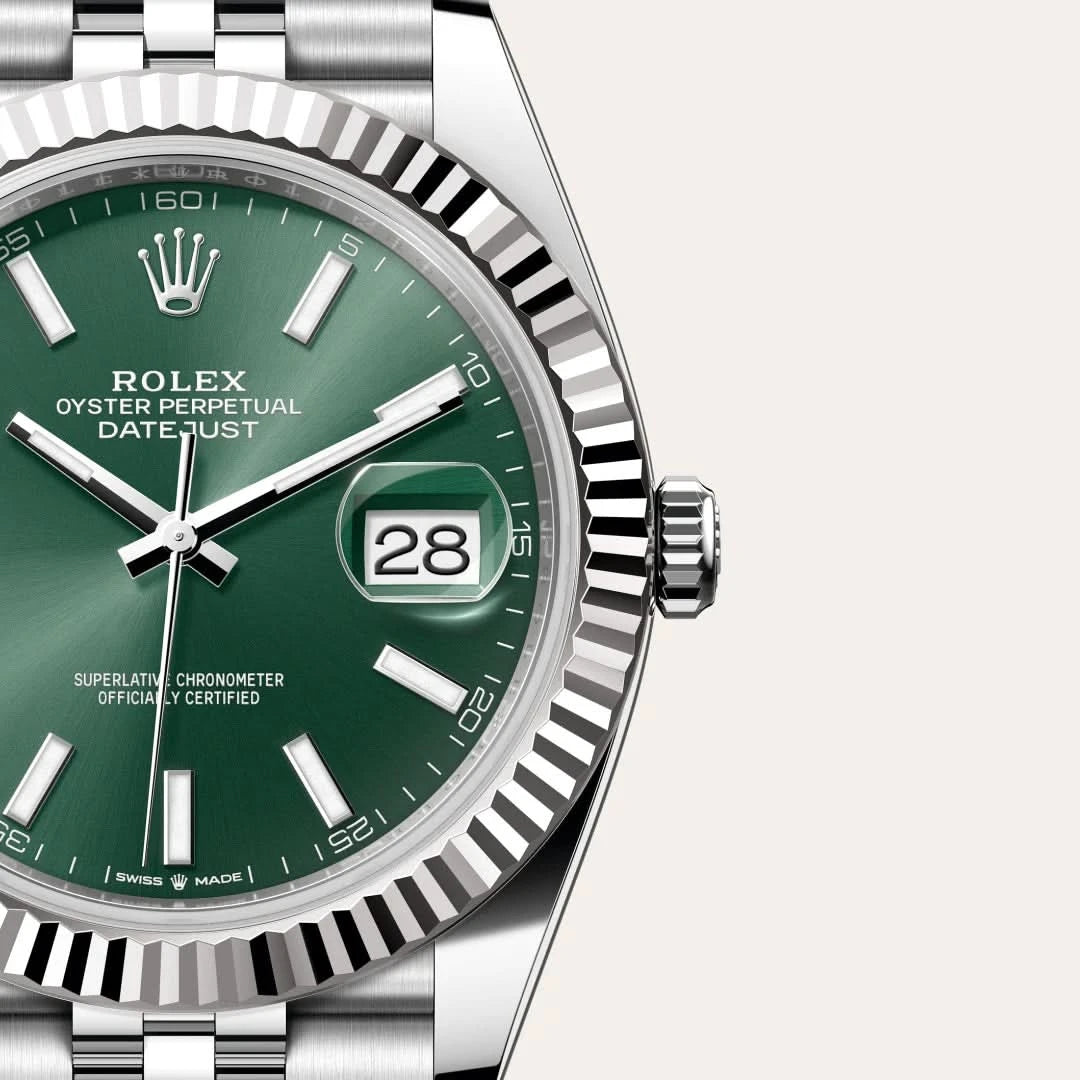 rolex datejust in white rolesor - combination of oystersteel and white gold, M126334-0028 - henne jewelers