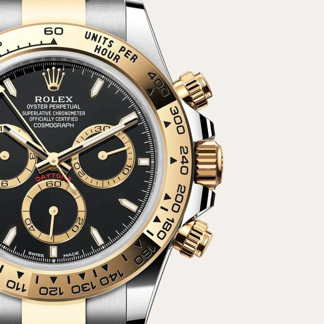 rolex cosmograph daytona in yellow rolesor - combination of oystersteel and yellow gold, M126503-0003 - henne jewelers