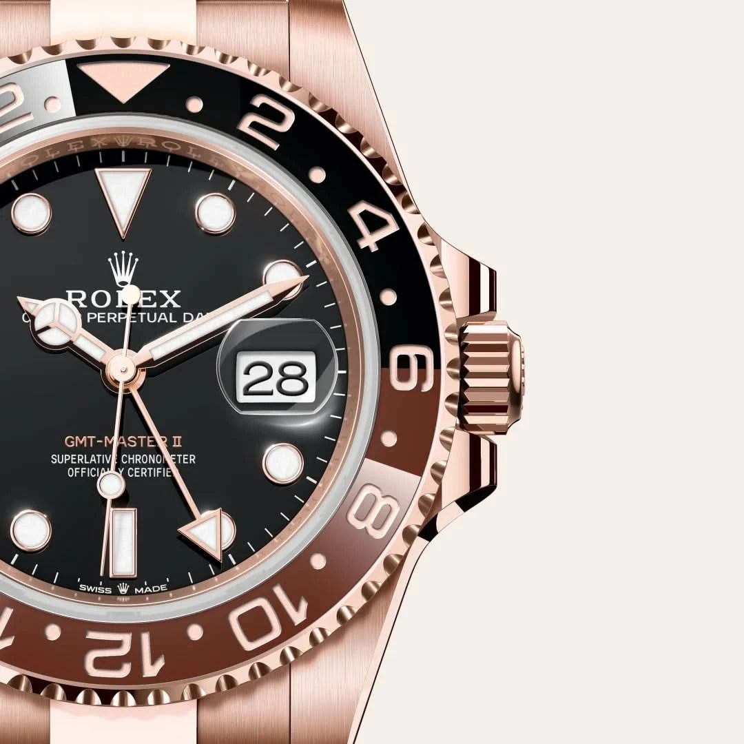 rolex gmt-master ii in 18 ct everose gold, M126715CHNR-0001 - henne jewelers