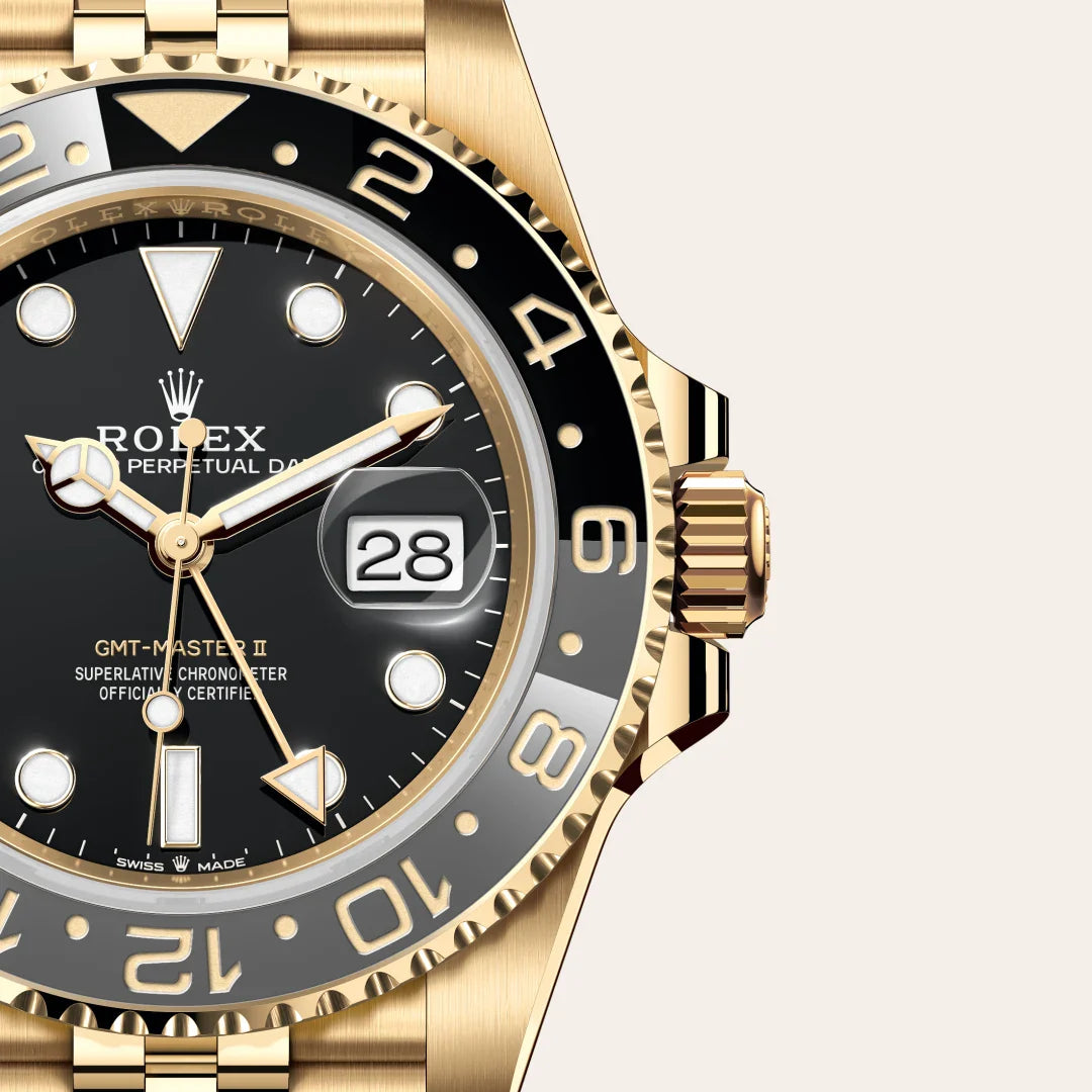 rolex GMT-Master II in 18 kt yellow gold, M126718GRNR-0001 - Henne Jewelers