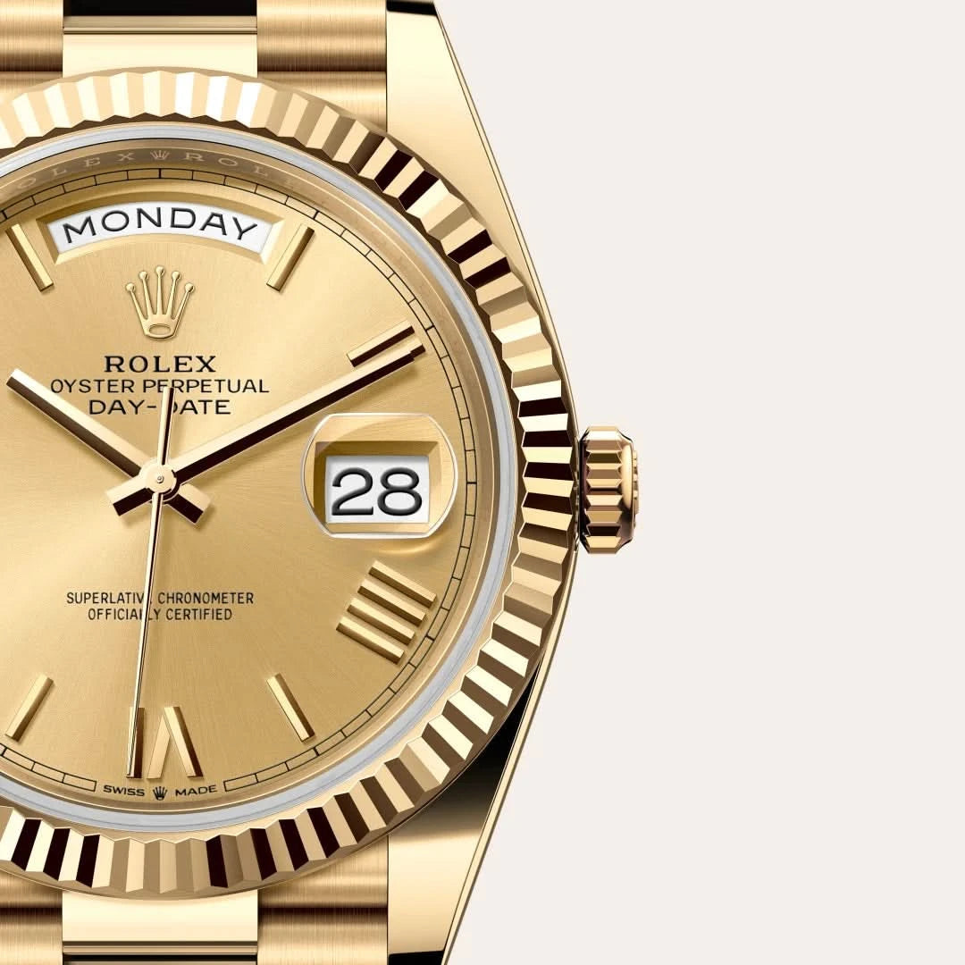 rolex day-date in 18 ct yellow gold, M228238-0006 - henne jewelers