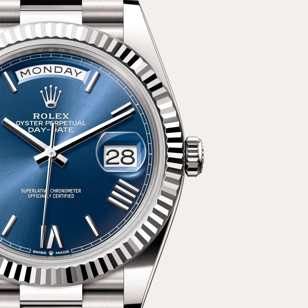rolex day-date in 18 ct white gold, M228239-0007 - henne jewelers