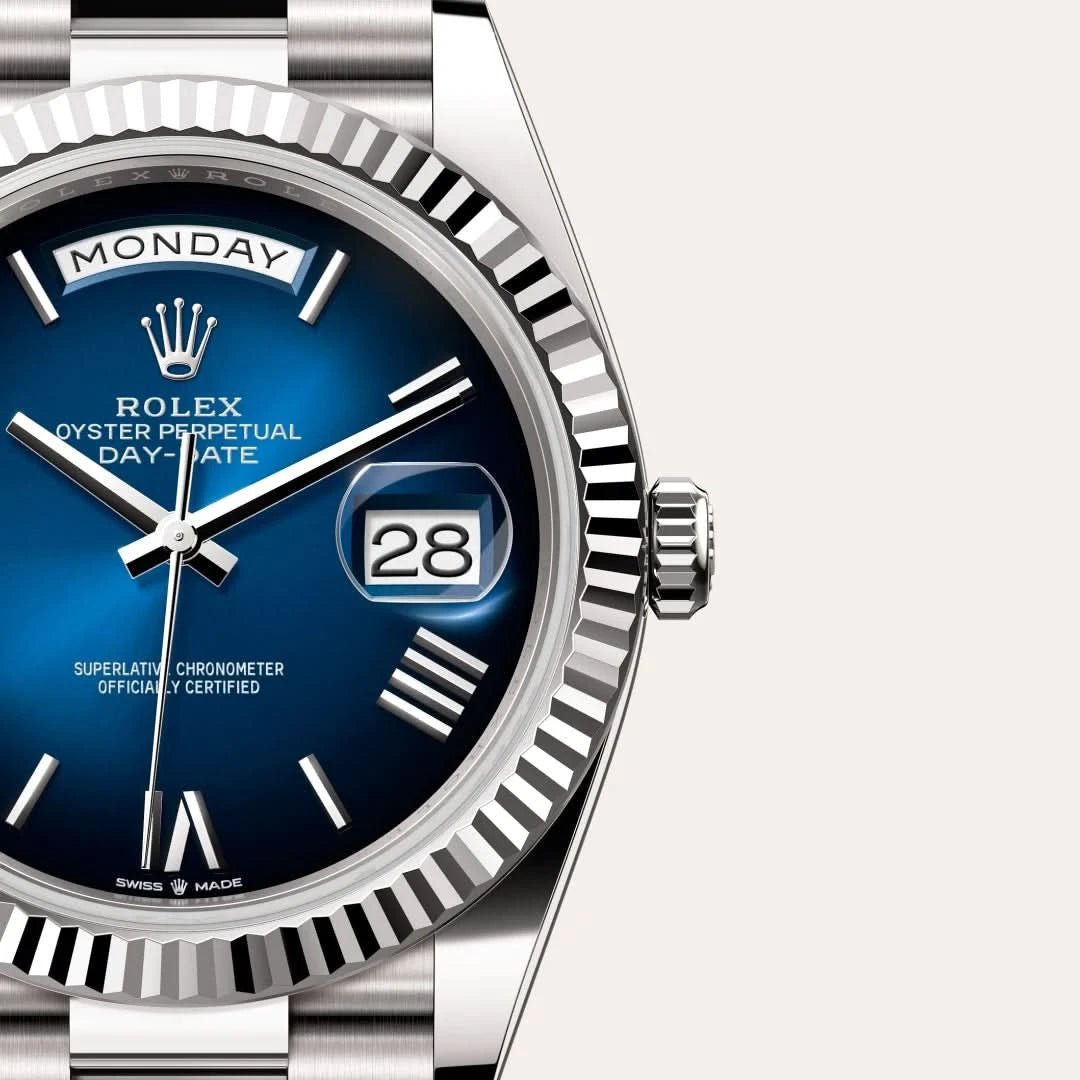 rolex day-date in 18 ct white gold, M228239-0076 - henne jewelers