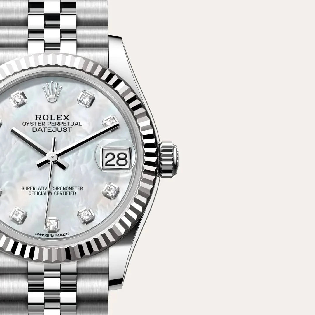 rolex datejust in white rolesor - combination of oystersteel and white gold, M278274-0006 - henne jewelers