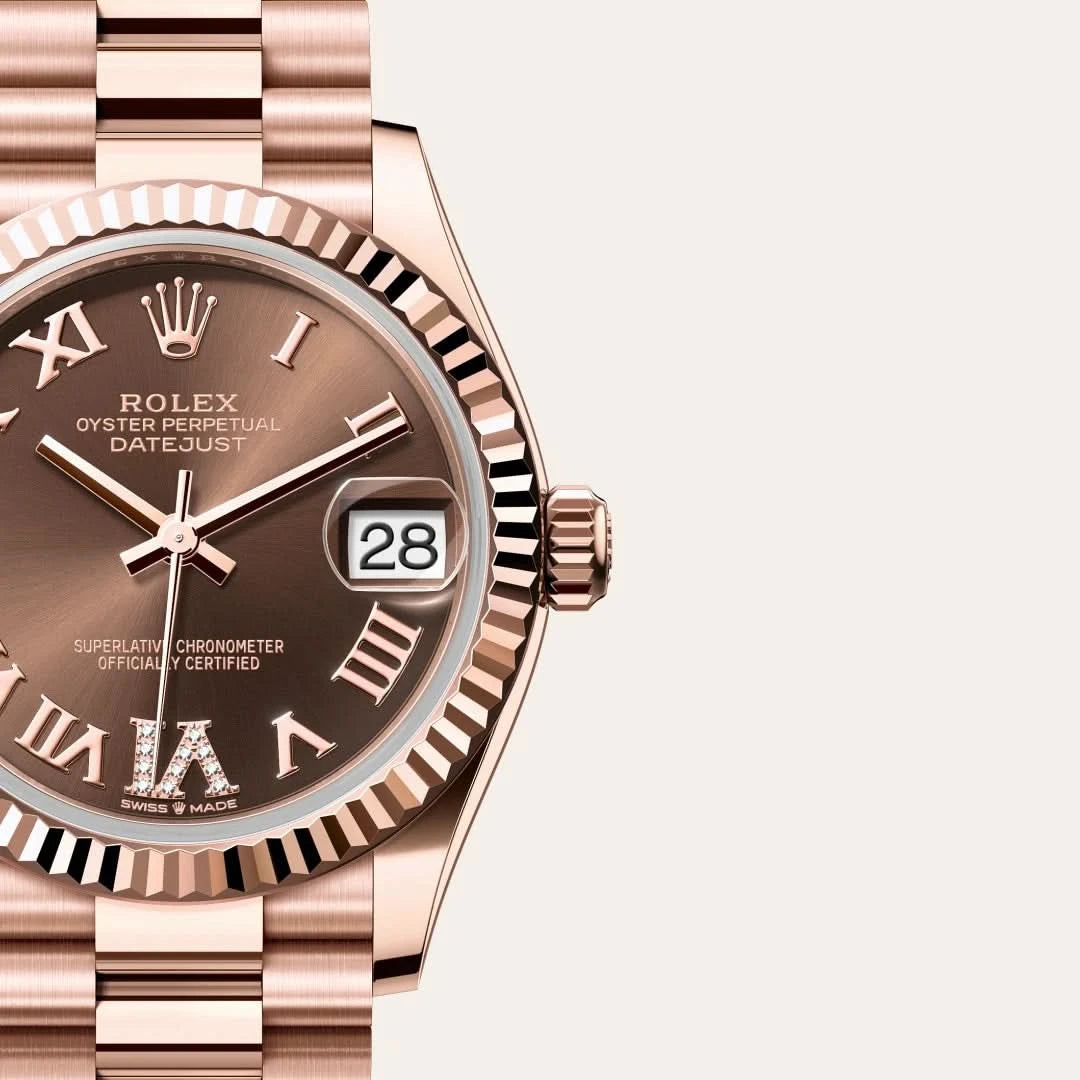rolex datejust in 18 ct everose gold, M278275-0025 - henne jewelers
