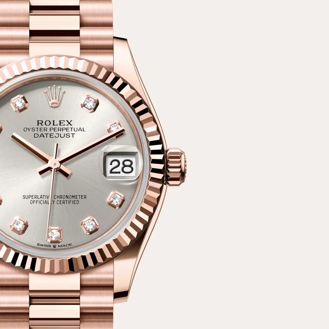 rolex datejust in 18 ct everose gold, M278275-0039 - henne jewelers