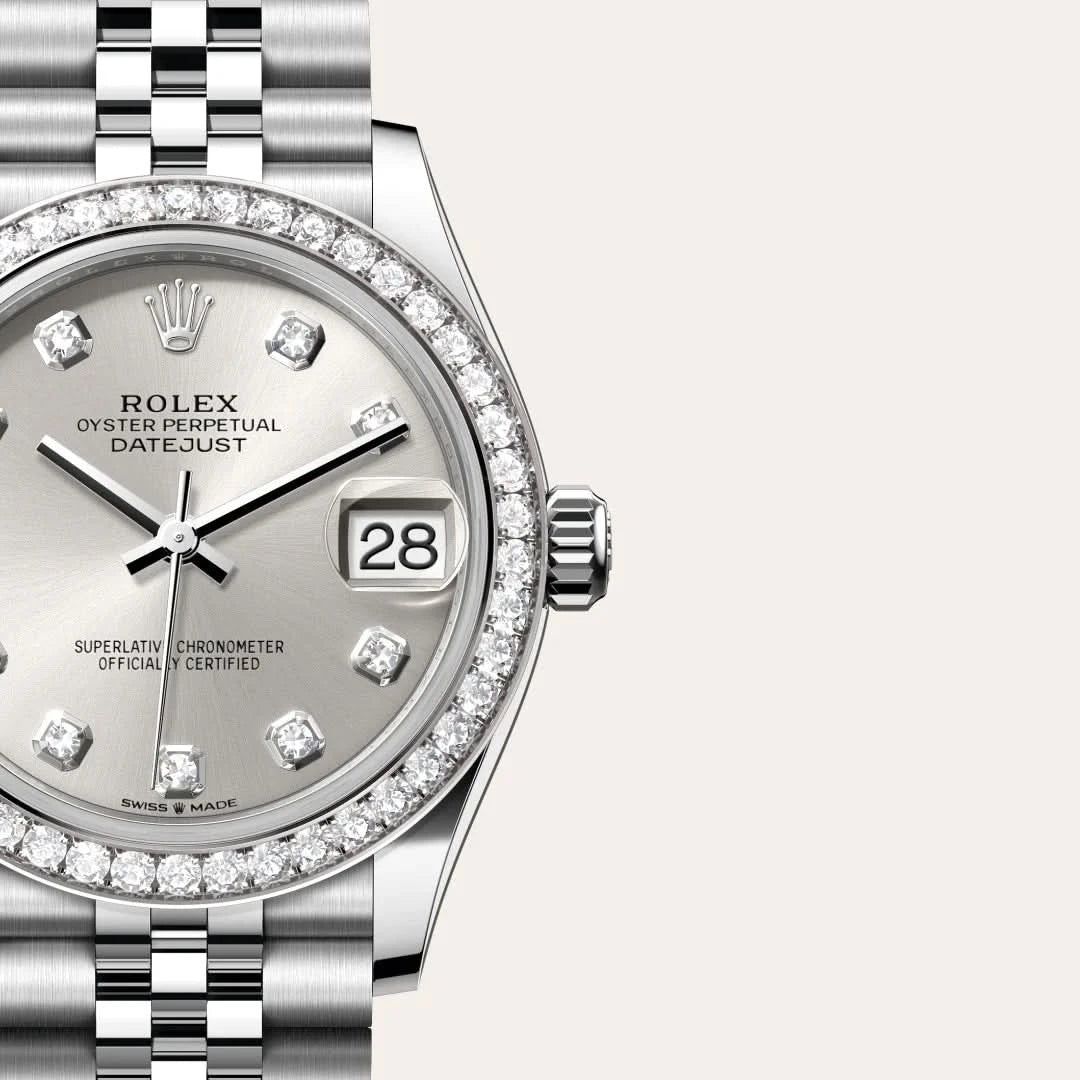 rolex datejust in white rolesor - combination of oystersteel and white gold, M278384RBR-0034 - henne jewelers
