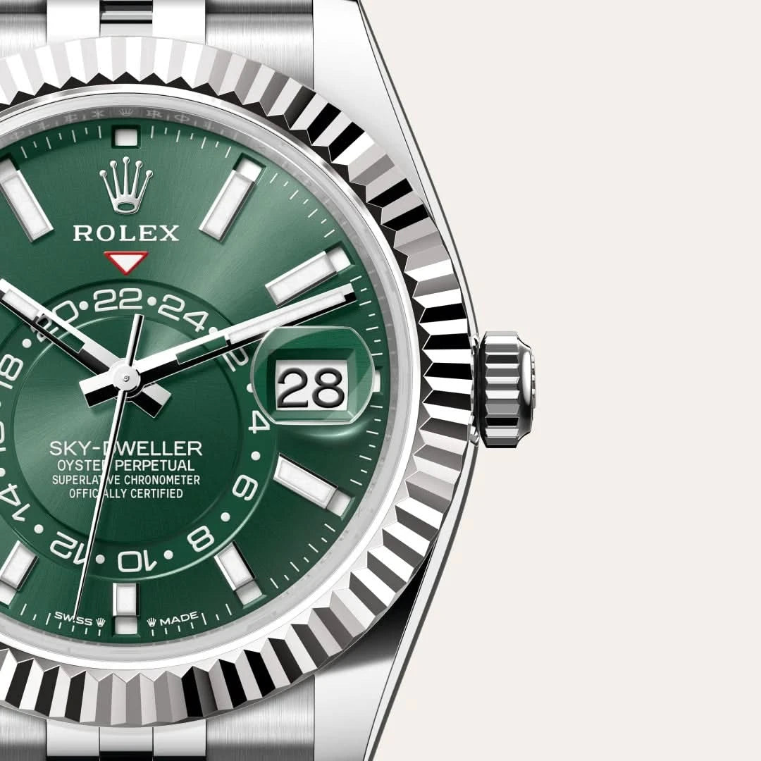 rolex sky-dweller in white rolesor - combination of oystersteel and white gold, M336934-0002 - henne jewelers
