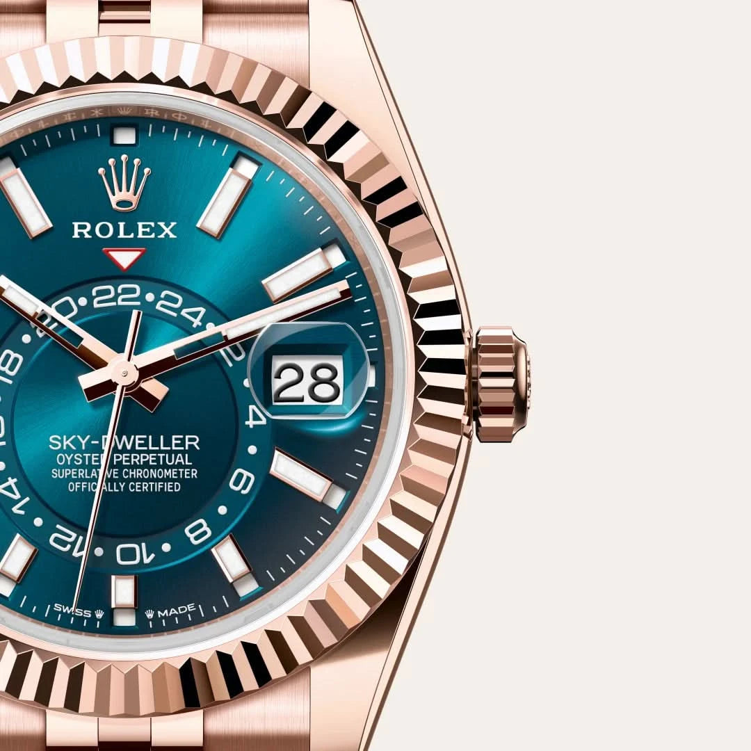 rolex sky-dweller in 18 ct everose gold, M336935-0005 - henne jewelers